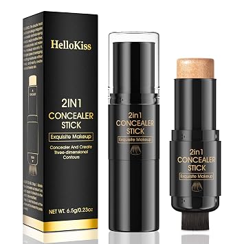 W3W Highlighter Makeup Stick - 2 In 1 cream highlighters with Built-In Brush with Radiant, Shimmery Glow Blendable Highlighter Stick Makeup for Face and Body, Long Lasting, Golden Highlighter #03