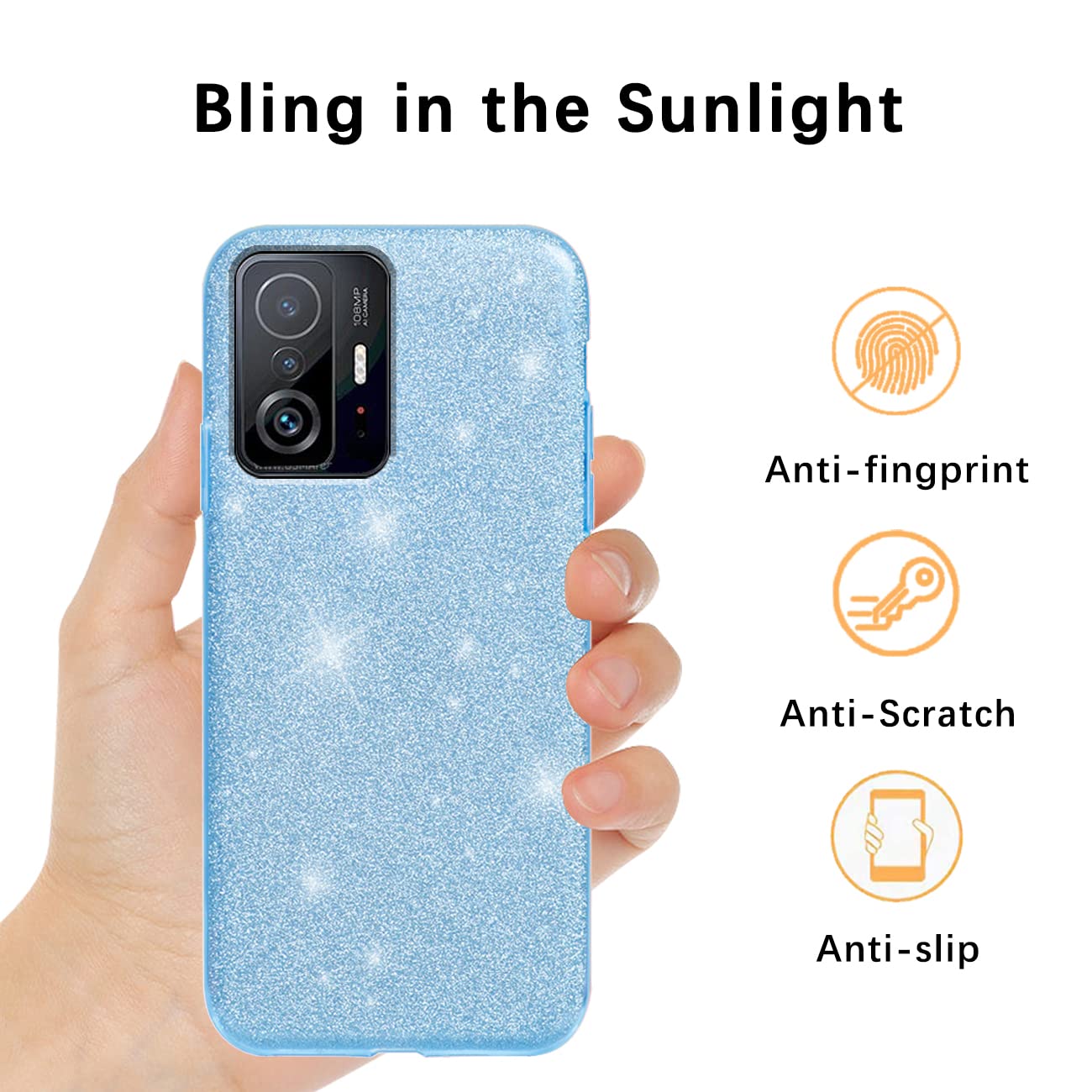 Custodia Glitter Liquid Per Xiaomi Mi 11T / 11T Pro, Cover In TPU Trasparente Con Brillantini Liquidi Che Si Muovono, Colore Oro - 4