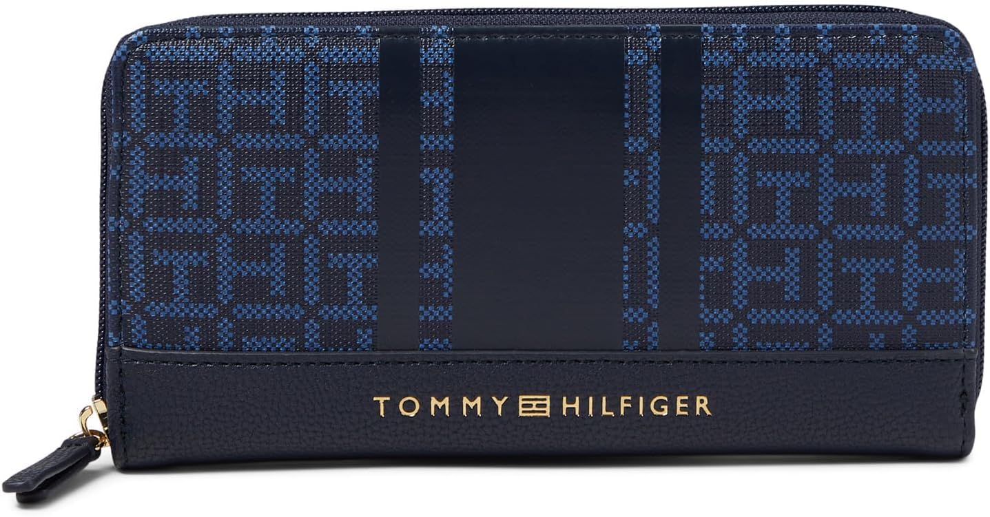 Tommy Hilfiger Jaclyn II Zip Around Wallet Coated Square Monogram Tommy Navy/Charcoal Blue One Size