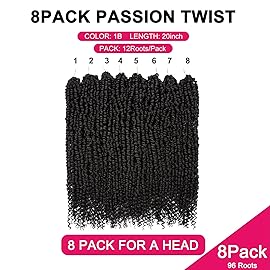 Passion Twist Hair - 8 Packs 20 Inch Passion Twist Crochet Hair For Women, Crochet Pretwisted Curly Hair Passion Twists Synthetic Braiding Hair Extensions (20 Inch 8 Packs, 1B)