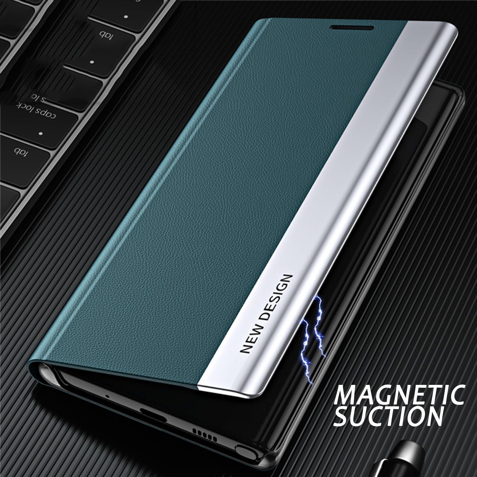 Klapphülle für Samsung Galaxy S25 Ultra/S25 Plus/S25, Dünne Galvanik Leder Handyhülle mit Standfunktion Magnetverschluss Schutzhülle,Grün,S25 Plus