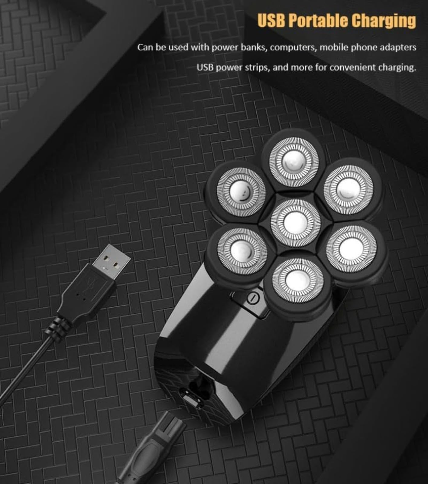 Rasoio elettrico – 7 testine galleggianti Wet Dry USB ricaricabile facile da pulire per uomo