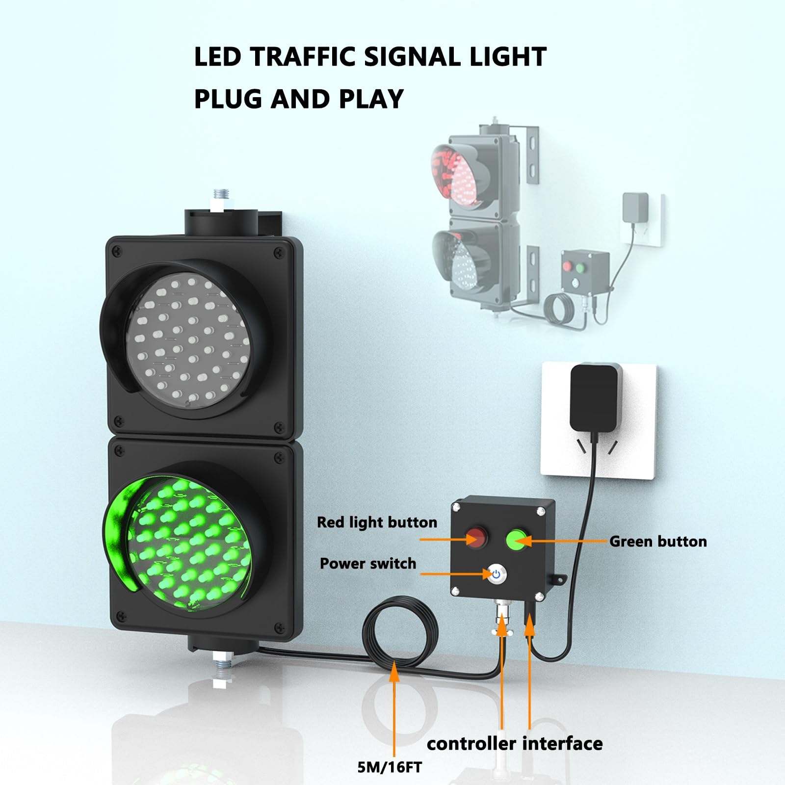 Czerwona/zielona stacja dokująca LED sygnalizacja świetlna, przemysłowa lampa sygnalizacyjna do ściany, z przełącznikiem sterującym, Plug & Play, wskaźnik wodoodporności IP54, może być montowany