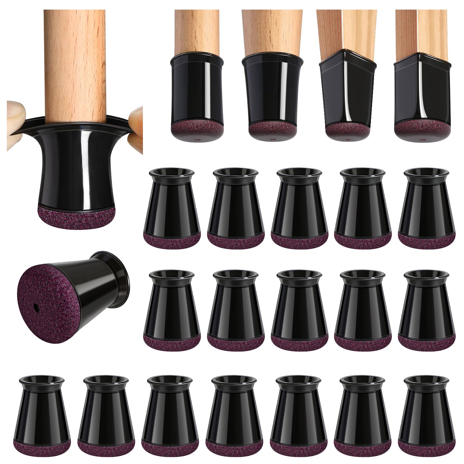 GICUNK 32Pcs Chair Leg Floor Protectors, Black Silicone Chair Leg Caps With Felt Pads, Floor Protectors For Furniture Legs For Hardwood/Tile Floors(Extra Small Fit:13-22.9mm) â image 1