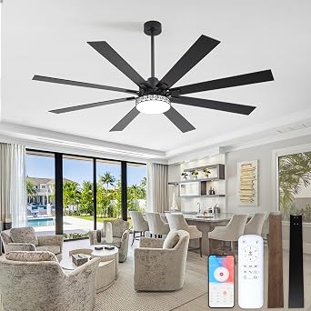 72 inch Ceiling Fans with Lights and Remote/APP Control, Quiet Large 8 Blades Ceiling Fan with Light, Black Brown Two-Sided Fan Blades, 6 speeds, Timer function, Dimmable, For Living Room, Bedroom