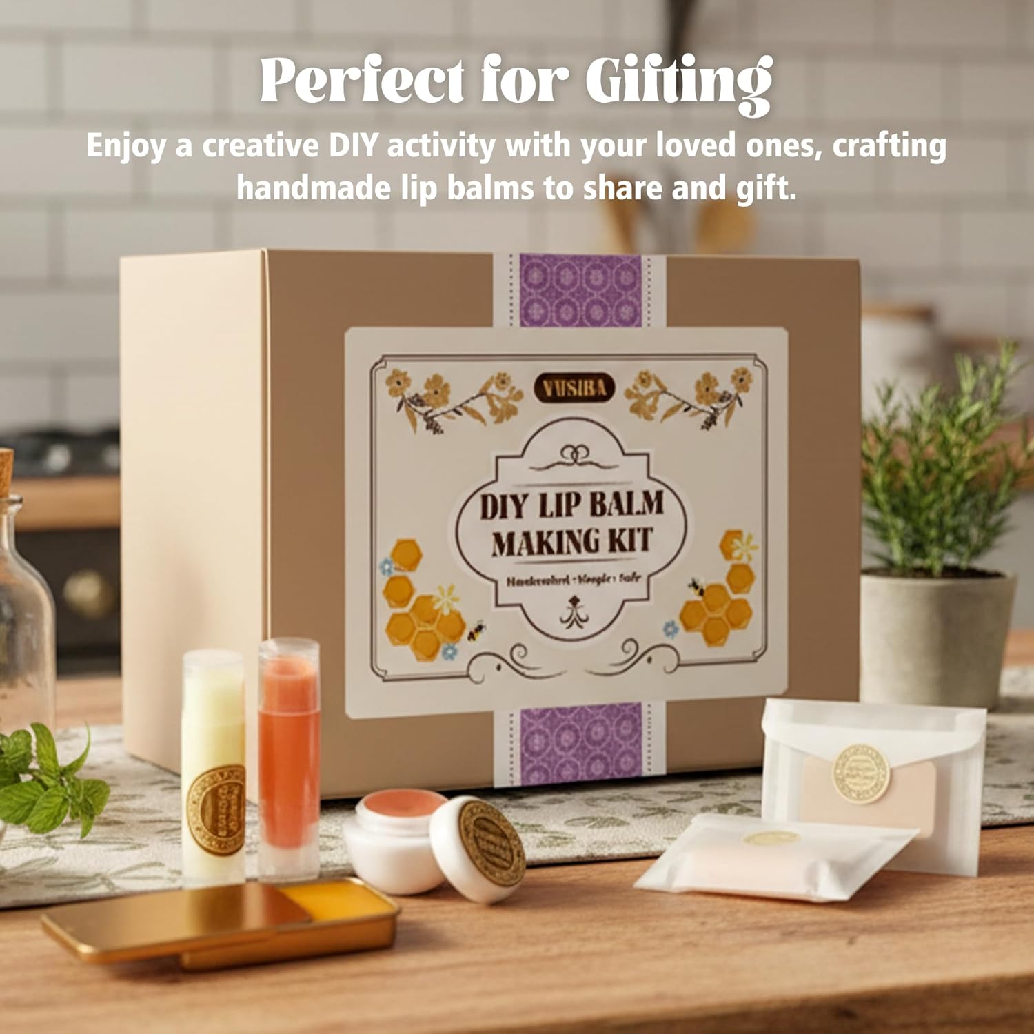 DIY Lip Balm Making Kit, Make Your Own Lip Gloss Making Kit for Girls, Natural Lip Balm Kit with Melter, Thermometer, Beeswax, Shea Butter, Pure Essential Oils and Supplies for Adults Teens