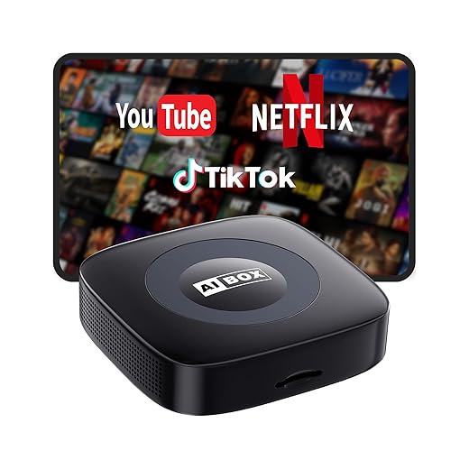 Wireless Carplay Adapter with Netflix/YouTube Ai Box for iPhone & Android Auto Supports TF Card Plug & Play Car Play Video Entertainment Box Fits for OEM Wired CarPlay Cars