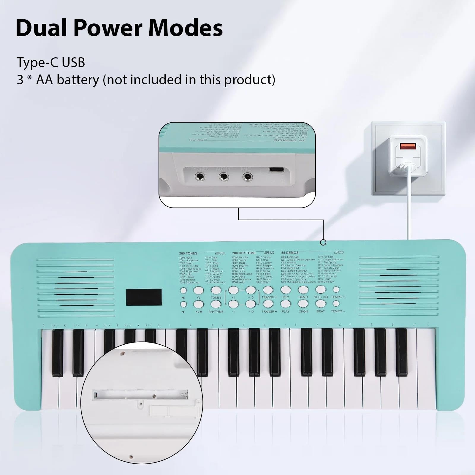 Tastiera Digitale Per Principianti Tastiera Elettronica Per Pianoforte A 37 Tasti, 200 Toni, 200 Ritmi, 35 Demo, Strumento Musicale Con Microfono, Doppia Modalità Di Alimentazione