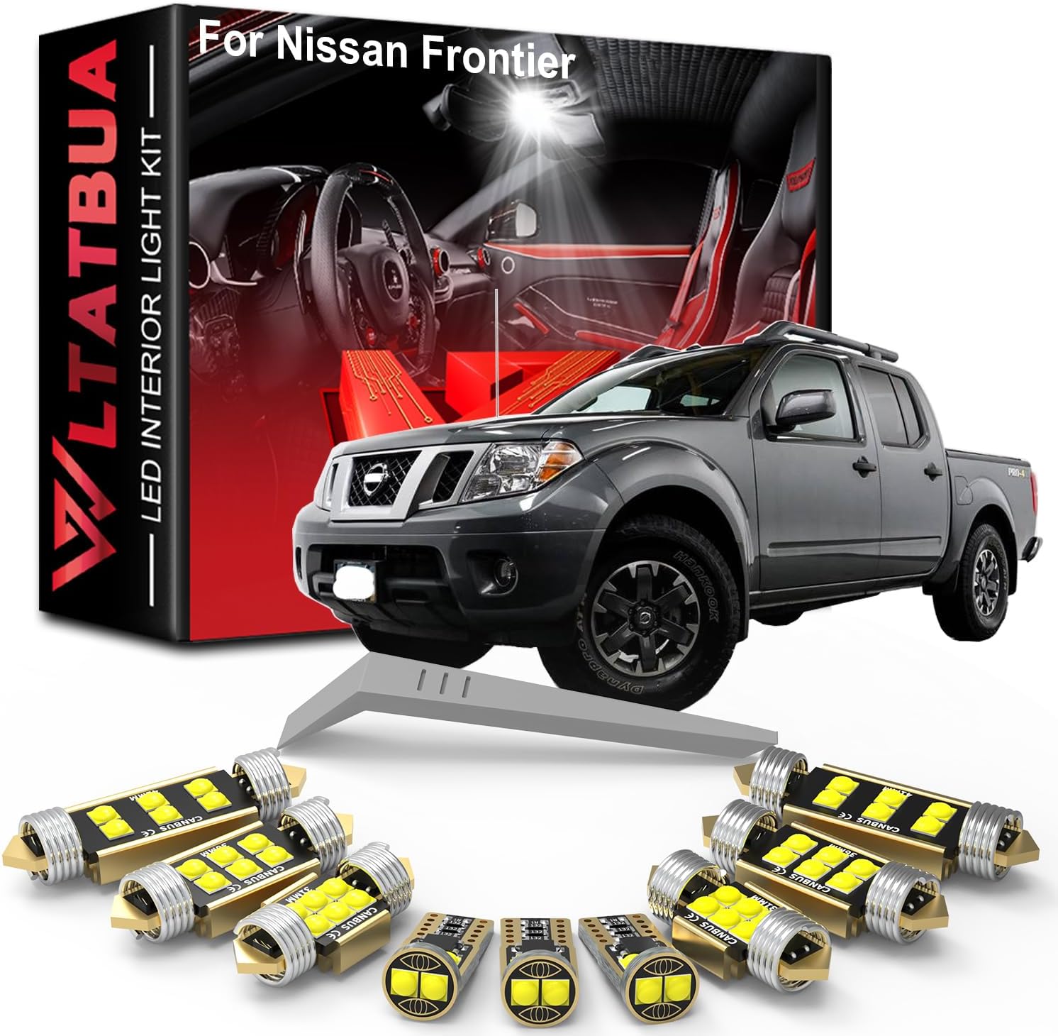 LED Interior Light Kit Package Replacement for Nissan Frontier 2005-2013 2014 2015 2016 2017 2018 2019 2020 2021 2022, Super Bright 6000K White License Plate Bulbs + Install Tool