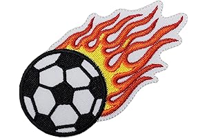 #E03882 Sports Fire/Flame Soccer Embroidery Iron On Applique Patch