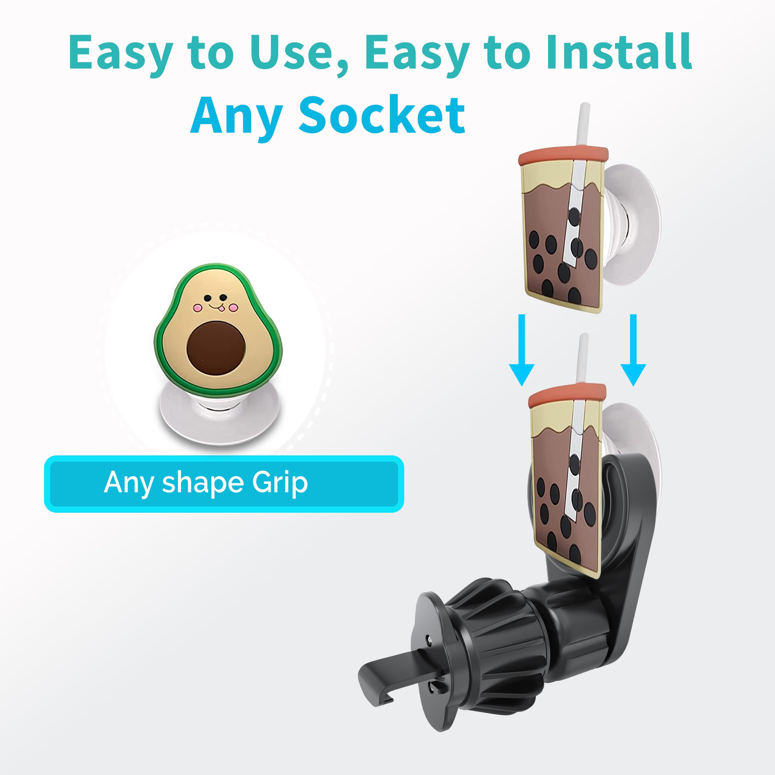 MCCHJoy Supporto per cruscotto e bocchetta di ventilazione per PopSockets, adesivo 2 in 1 per cruscotto e installazione con gancio di ventilazione AC, regolabile e sicuro, supporto per telefono da