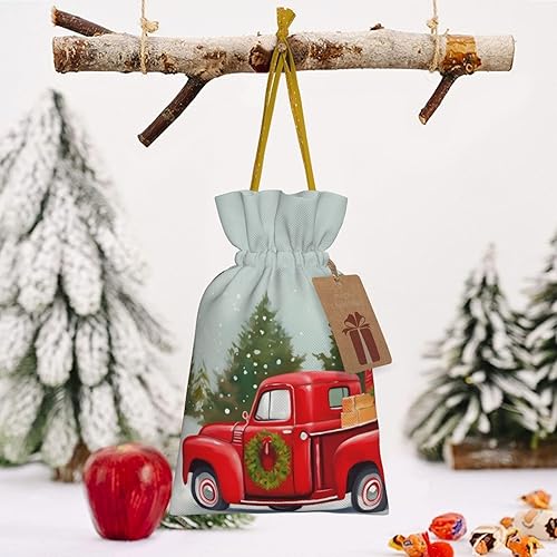 Miniatura 5 de Zelamiee Bolsas de regalo de arpillera con cordón de muñeco de nieve de camión rojo, perfectas para Halloween, Acción de Gracias, Navidad,