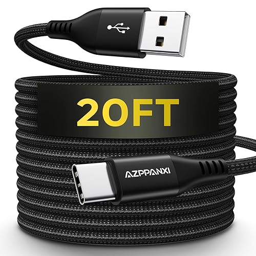AZPPANXI Long USB C Cable 20 FT [Premium Nylon Braided] USB A to USB C Cable Fast Charging Cord Compatible with MacBook/PS5 Controller/Switch/Galaxy/LG/Pixel/Moto and More Type C Devices - 20ft - Black