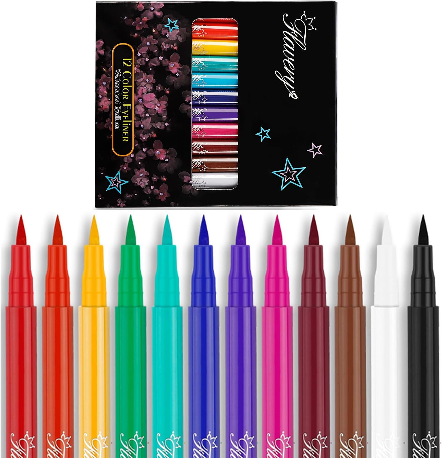 Vesaneae 12 Colours Matte Liquid Eyeliner Set - Smooth Long-Lasting, Highly Pigmented, Smudge-Proof Coloured Pens for Daily Makeup-B