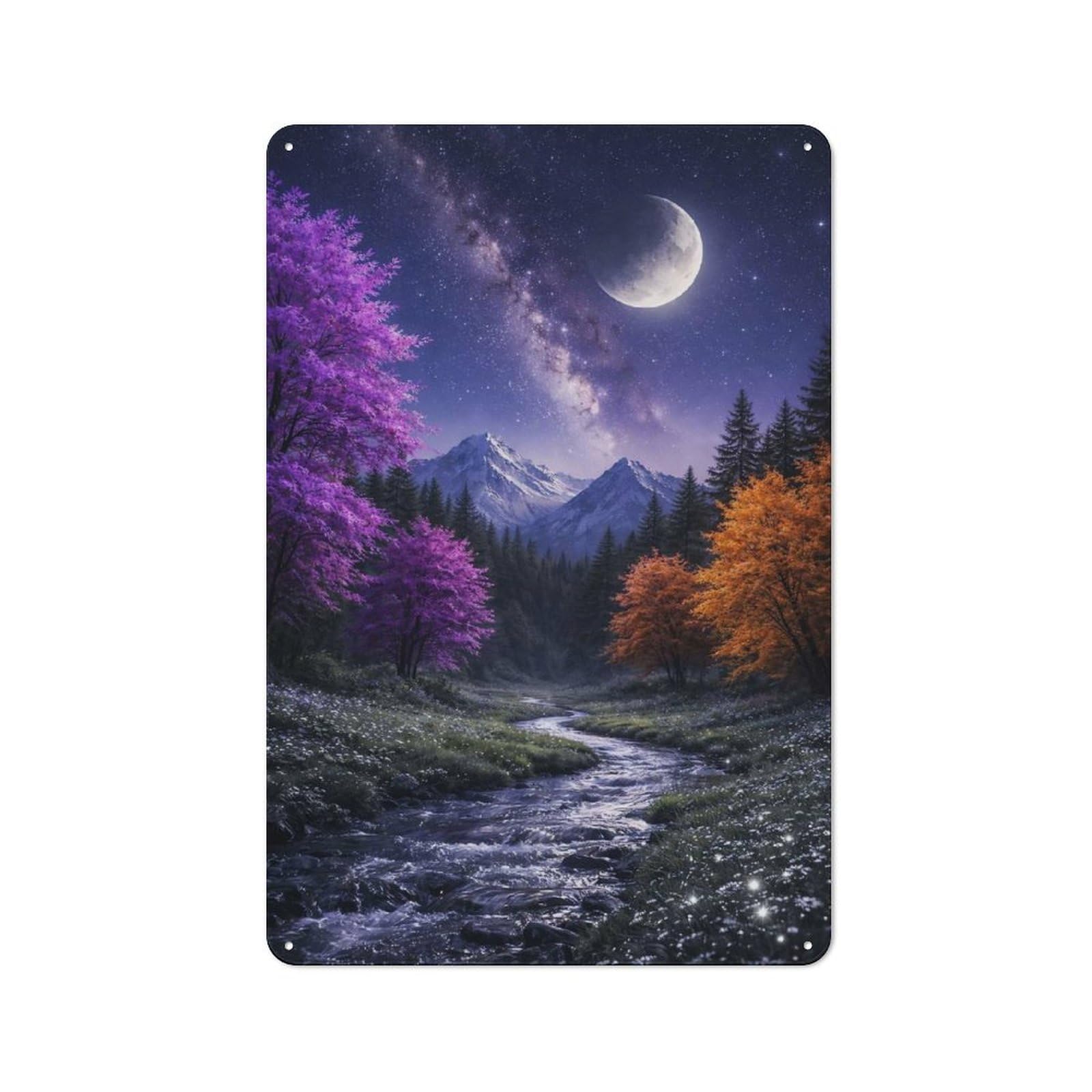 Junmoney Style-14 Enchanting Night Landscape With Starry Night Garden Room Metal Sign 30X20cm, Vintage Shed Wall Decor For Conservatory, Home Bar Or Utility Room