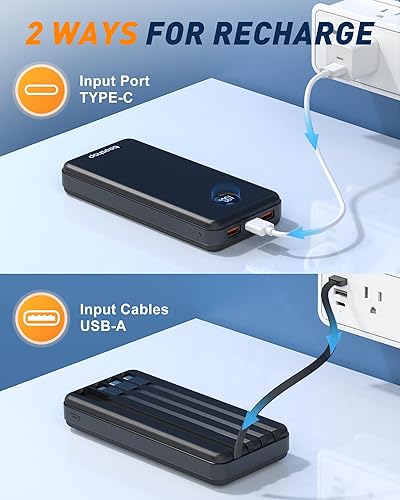 Miniatura 7 de BEESHOP Cargador portátil de batería  Batería portátil de 37000 mAh con 4 cables integrados, batería de carga rápida de 22.5 W, compatible con