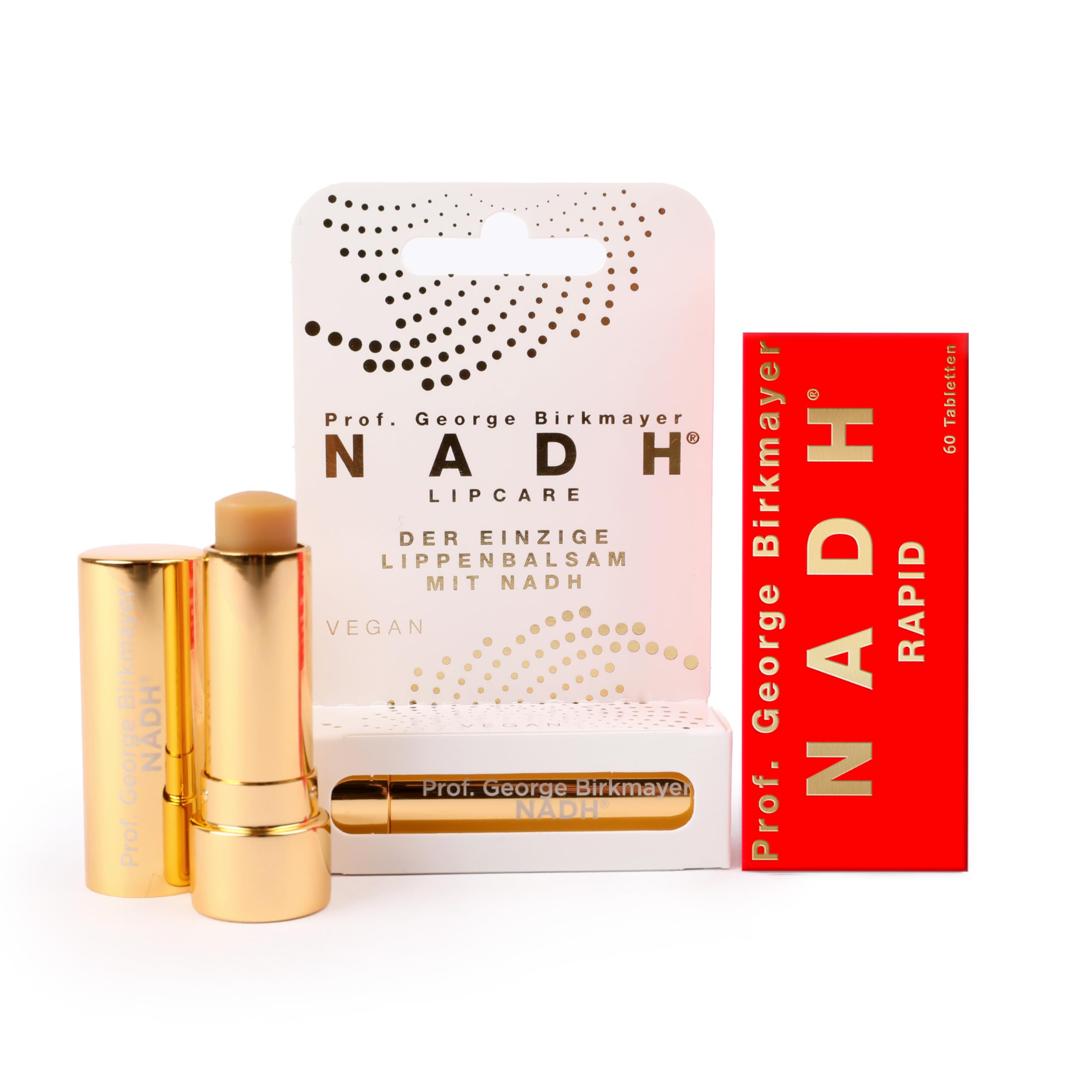 RAPID hochdosiert - 60 Tabletten + & Lippenpflege Set - Lutschtabletten + NADH Lipcare Lippenstift Lippenbalsam für gepflegte Lippen