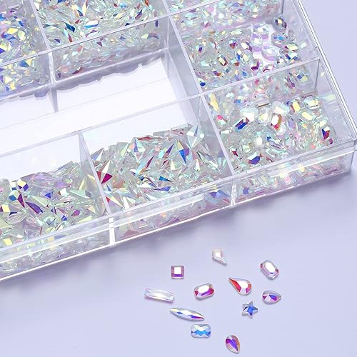 Miniatura 3 de Nibiru Juego de 2000 gemas de cristal AB con múltiples formas para decoración de uñas, parte trasera plana brillante, mezcla de tamaño con bolígrafo