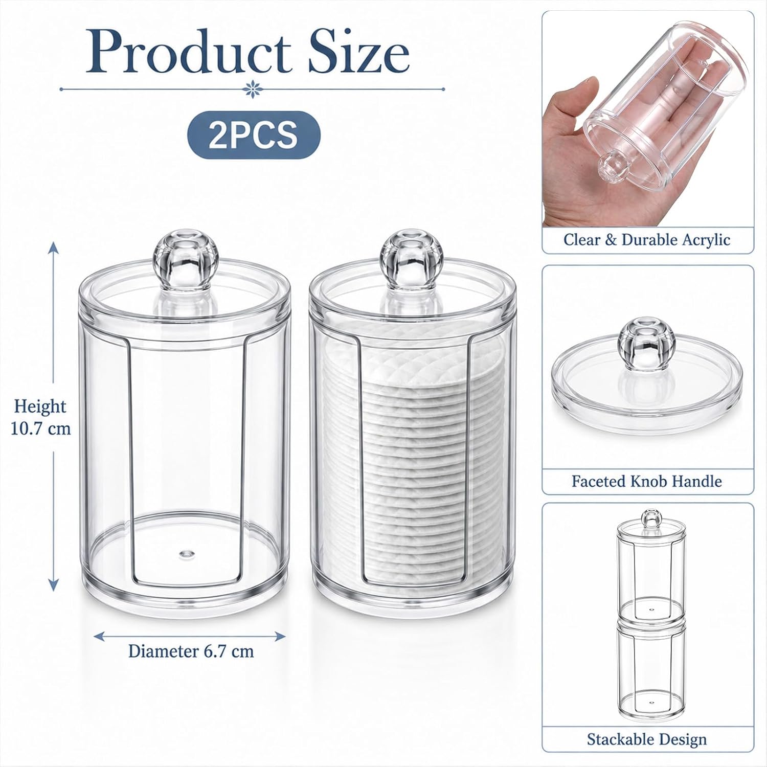 2 Pcs Cotton Round Holder with Lid Plastic Pad Dispenser