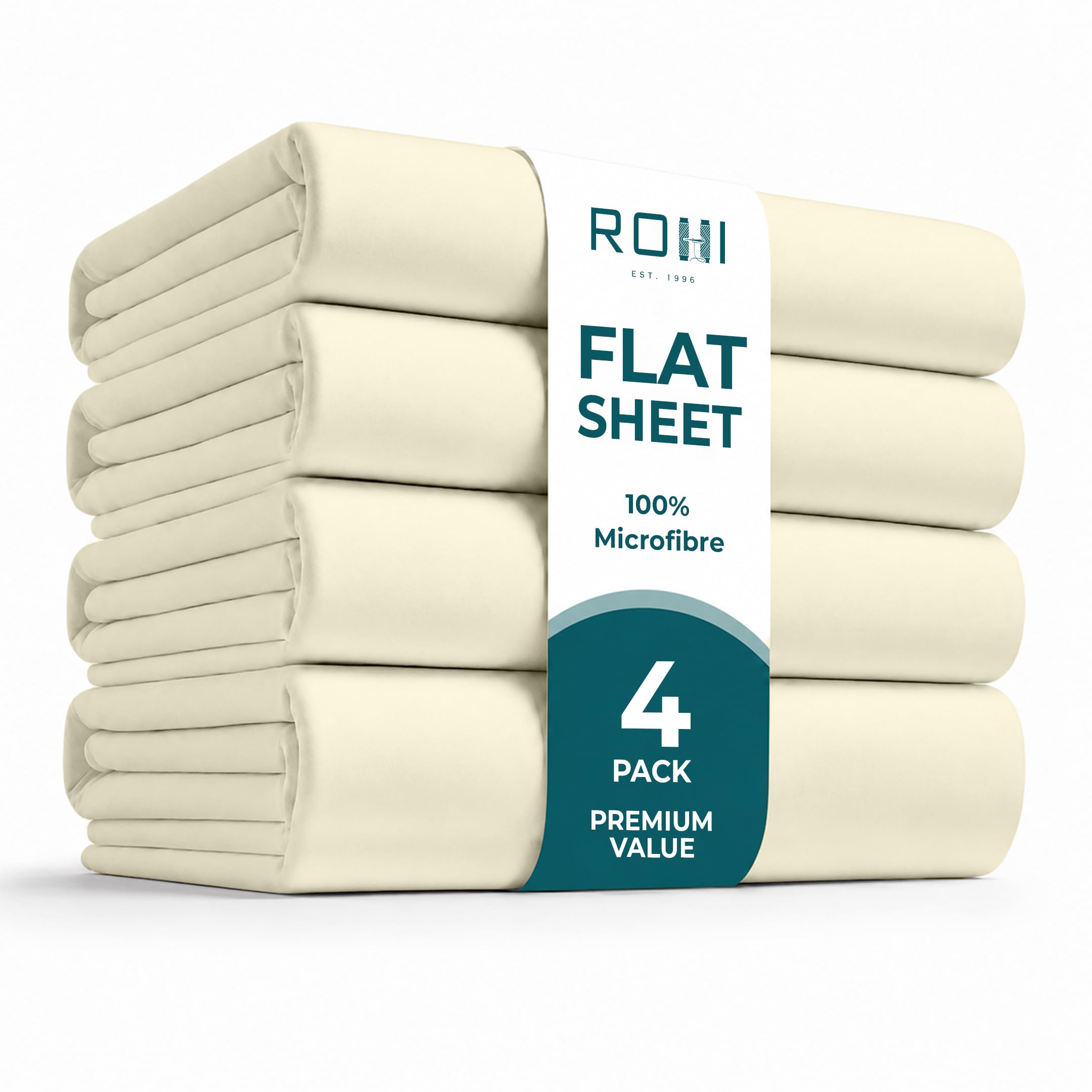 Rohi Microfibre Double Flat Sheets 4 Pack Cream – Soft & Breathable | Anti Allergy Durable Top Sheets for Home, Hospital, Hotel, Spa Massage Therapy & More – Easy Care Bedding Sheets (228 x 255cm) — image 1