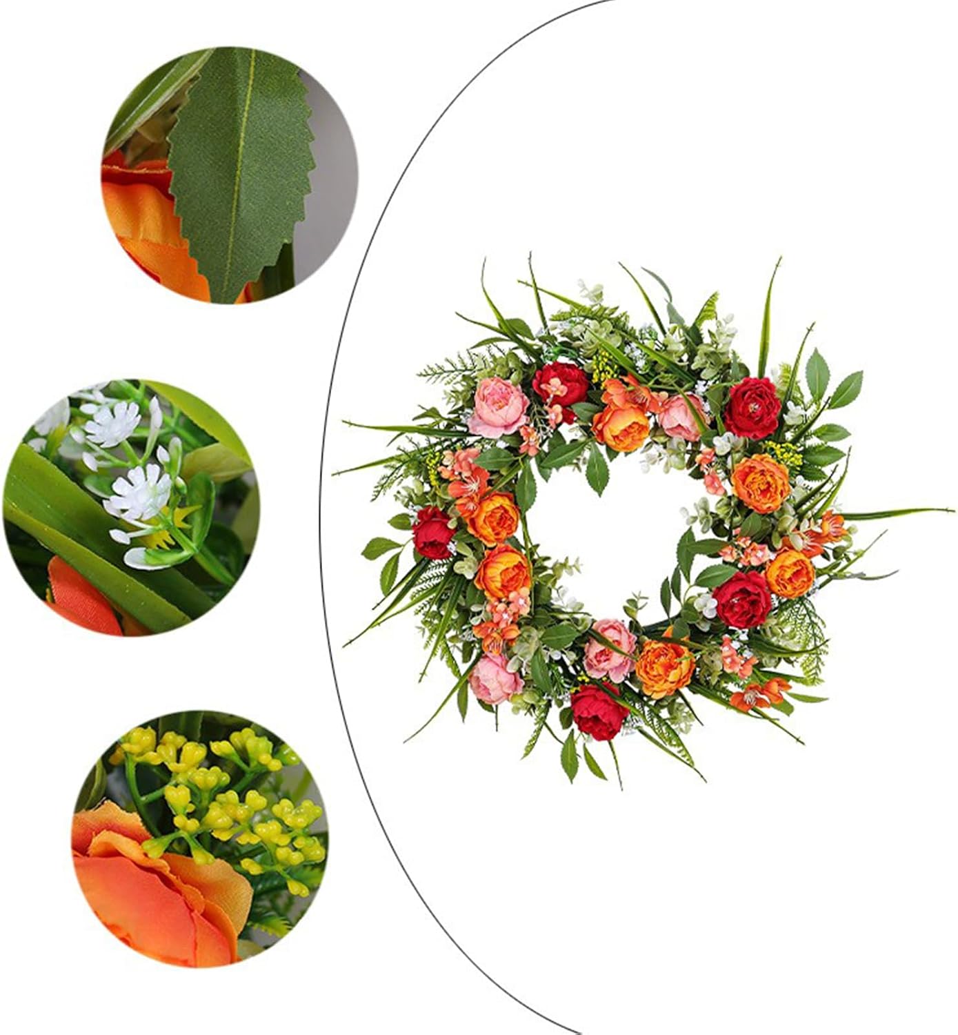 MINGZHE Peony Wreaths for Front Door Artificial Spring Summer Flower Door Wreath 17.7 Inch Spring Wreaths for Outdoor Wedding Wall Home Wreath Decor