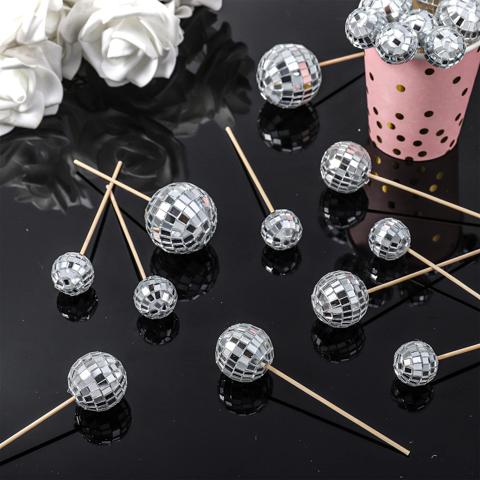 Disco Ball Cake Toppers, 20pcs 1970s Disco Ball Cake