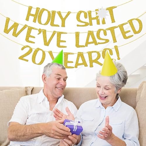 Miniatura 4 de Cartel de Holy Shit We Lasted 20 Years - Decoración divertida para él, su marido, esposa, padres, pre-encordado, purpurina dorada