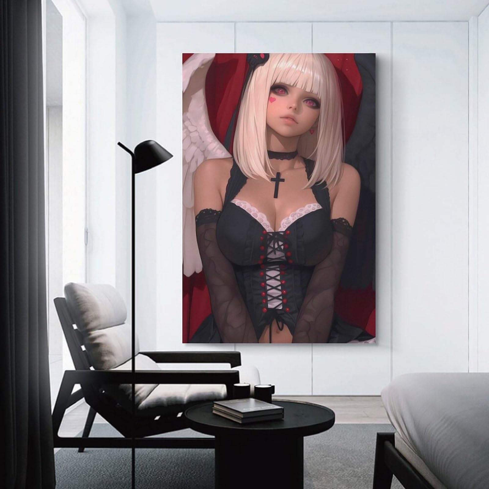 sinyumoney Angel with Black Dress Anime Girl Canvas Prints Wall Art for Boys Room Girls Room Picture Canvas 08x12inch(20x30cm)
