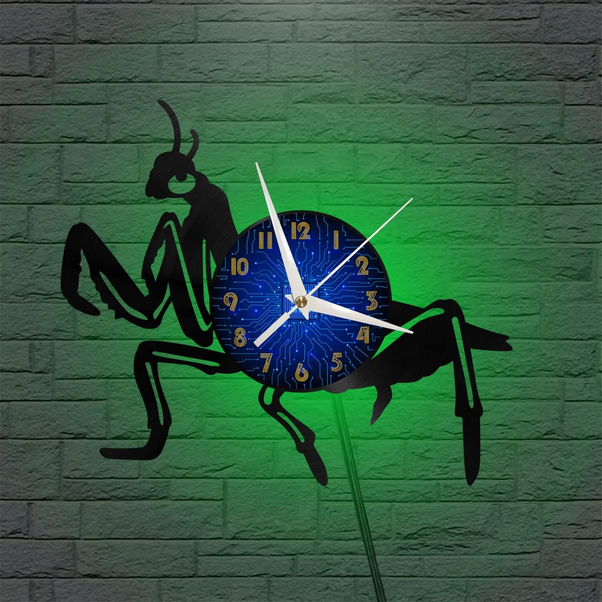 Horloge Murale Vinyle Mantis Insecte Lumineuse LED Noire 30 cm pour Déco Salon