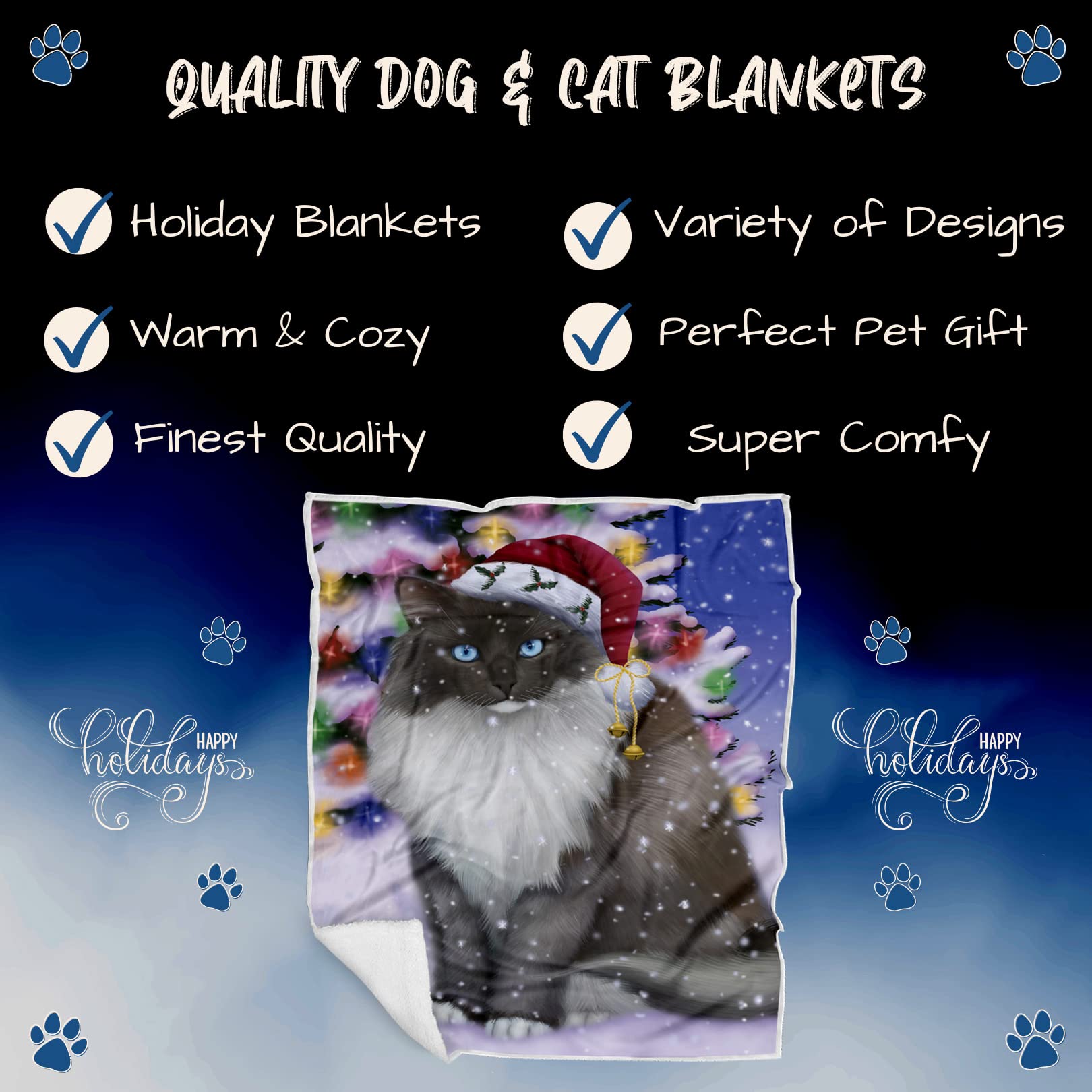 Doggie of the Day Ragdoll Cat Blanket - Christmas Winterland Wonderland - Super Soft & Warm Pet Theme for Sofa or Bed, Warm Fleece, Sherpa or Woven Material, BLNKT89246 (50x60 Woven)
