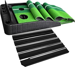 VAV Golf Putting Green with Ball Return, Baffle，Portable Golf Putting Mat for Backyard, Mini Golf Practice Training Aid, A...
