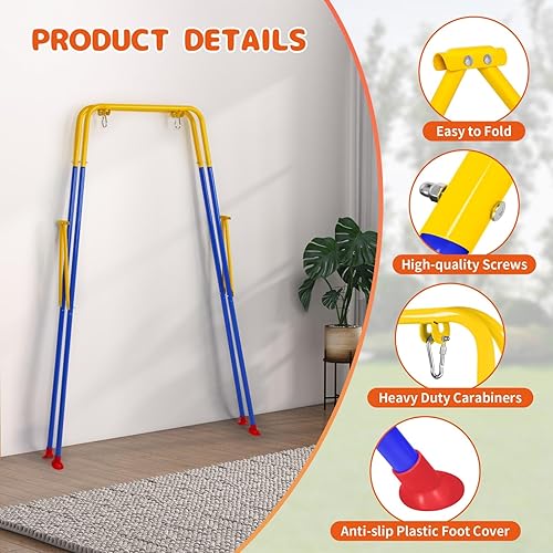 Miniatura 4 de Juego de columpios 3 en 1 para niños pequeños, juego de columpios para bebé con soporte de metal plegable para jugar al aire libre e interior, Azul