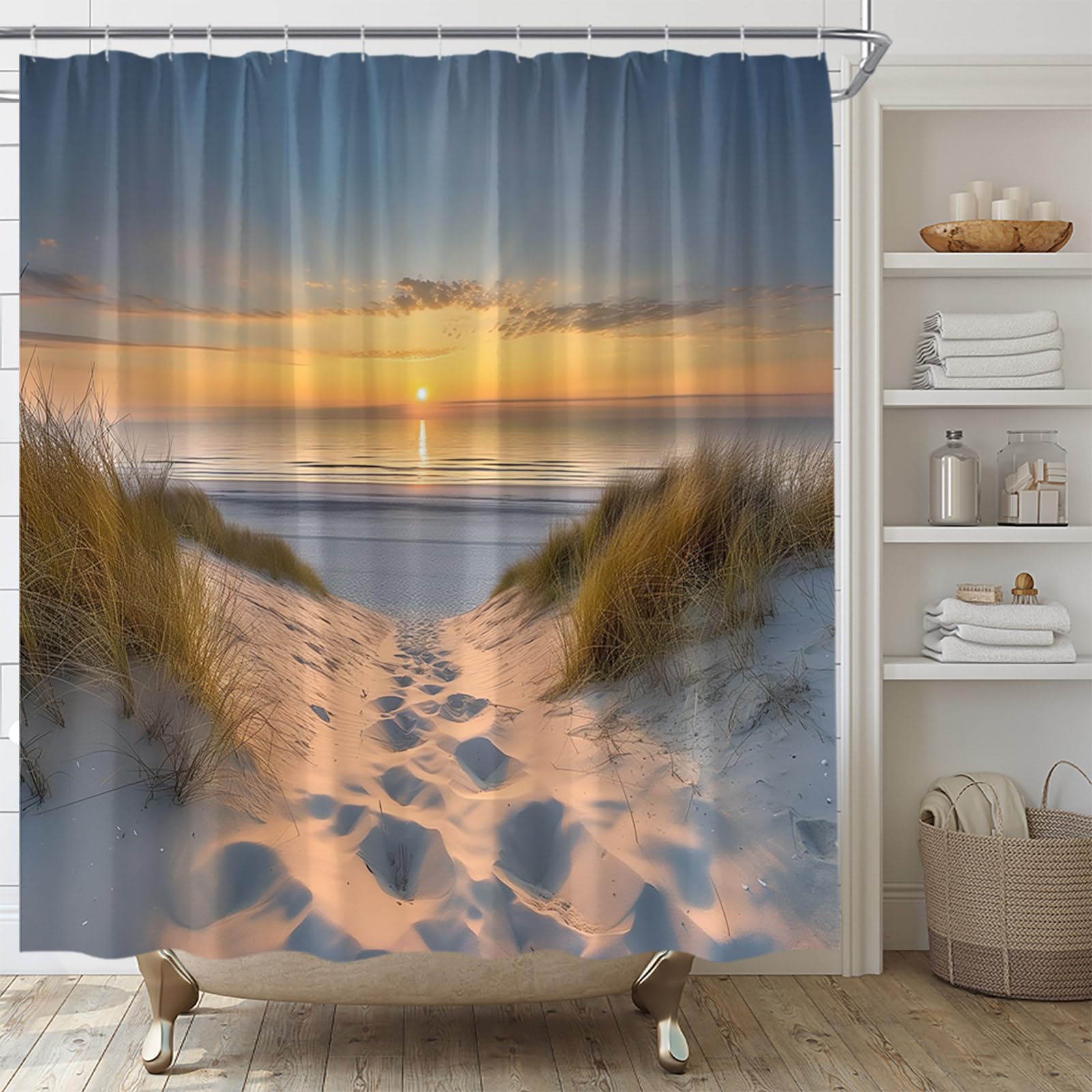 LKFBSC Strand-Duschvorhang 183x183 Cm – Nautisches Design Mit 12 Haken, Wasserabweisend Aus Polyester