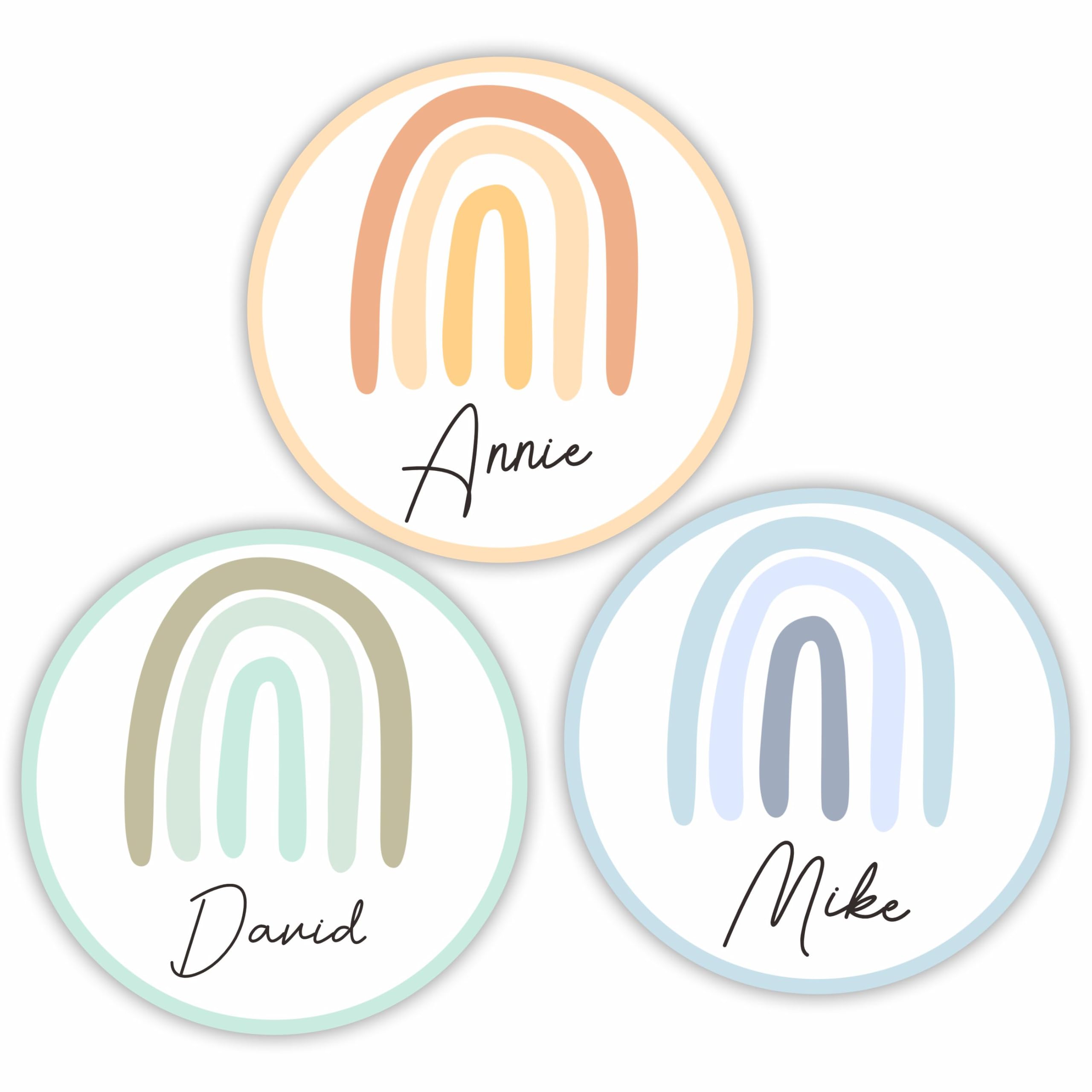 Colorful Boho Rainbow Self-Adhesive Student Round Name Tags -Name Plate Stickers For Teens -45 Pcs Funny Multipurpose Name Label Favors Decors &