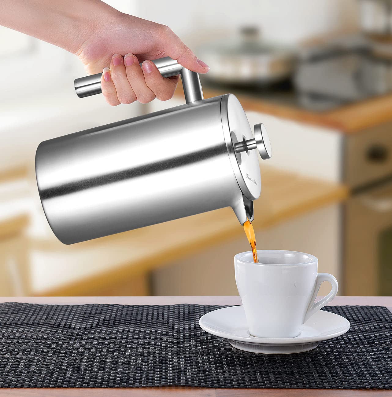 Rosenstein & Söhne Isolier Kaffeebereiter: 2er-Set Thermo-Kaffeebereiter, French-Press, Edelstahl, 1 Liter (doppelwandig, Press-Kaffeemaschine, Tasse)