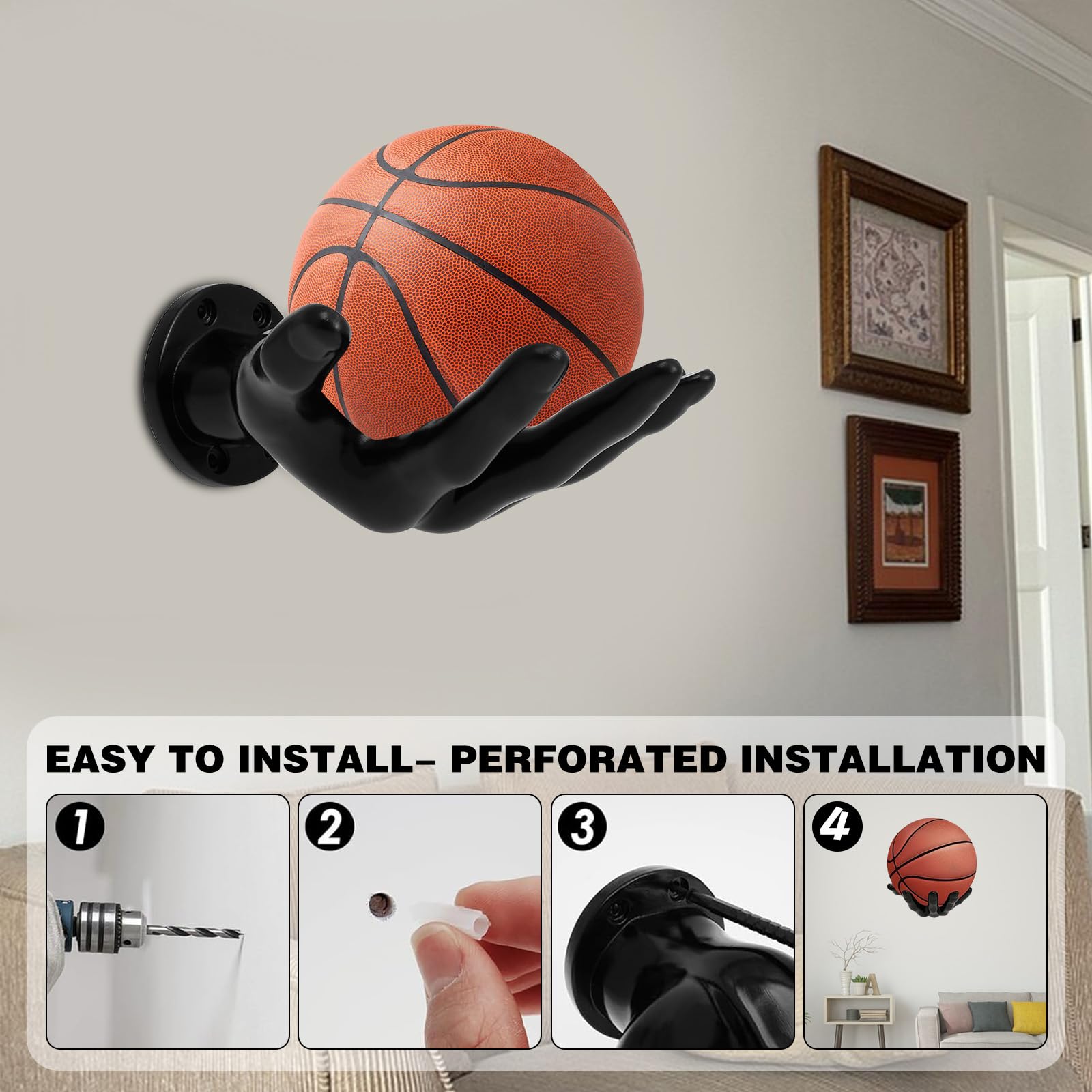 Supporto da Parete a Mano per Palline, Supporto da Parete per Palline Sportive e per il Tempo Libero – Basket, Calcio, Pallavolo, Golf e Palla da Tennis, Ripiano Decorativo per Chiavi E
