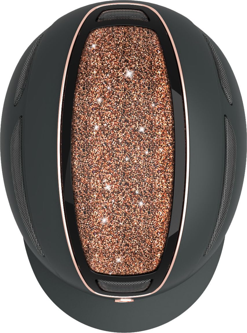 Covalliero Casco de equitación Elite, para mujer, ventilación óptima, correa de piel sintética, forro interior extraíble, carcasa dura ABS, oro rosa, M/56-58 cm
