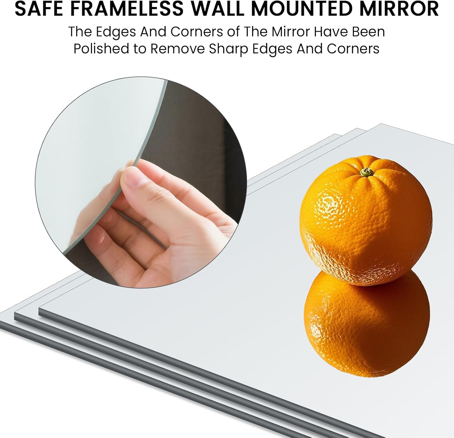 32" Frameless Square Bathroom Mirror, Tempered Glass Wall Mirror, HD Vanity Mirror for Entryway, Living Room & Home Decor, Polished Rounded Edges, 1/5" Thick