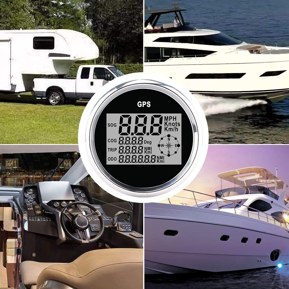 GPS Speedometer 3.3in 12V 24V Digital Gauge with Backlight 0 999 Knots KMH MPH High Precision for Car Boat Yacht Motorcycle Black Dial Silver Frame 85mm