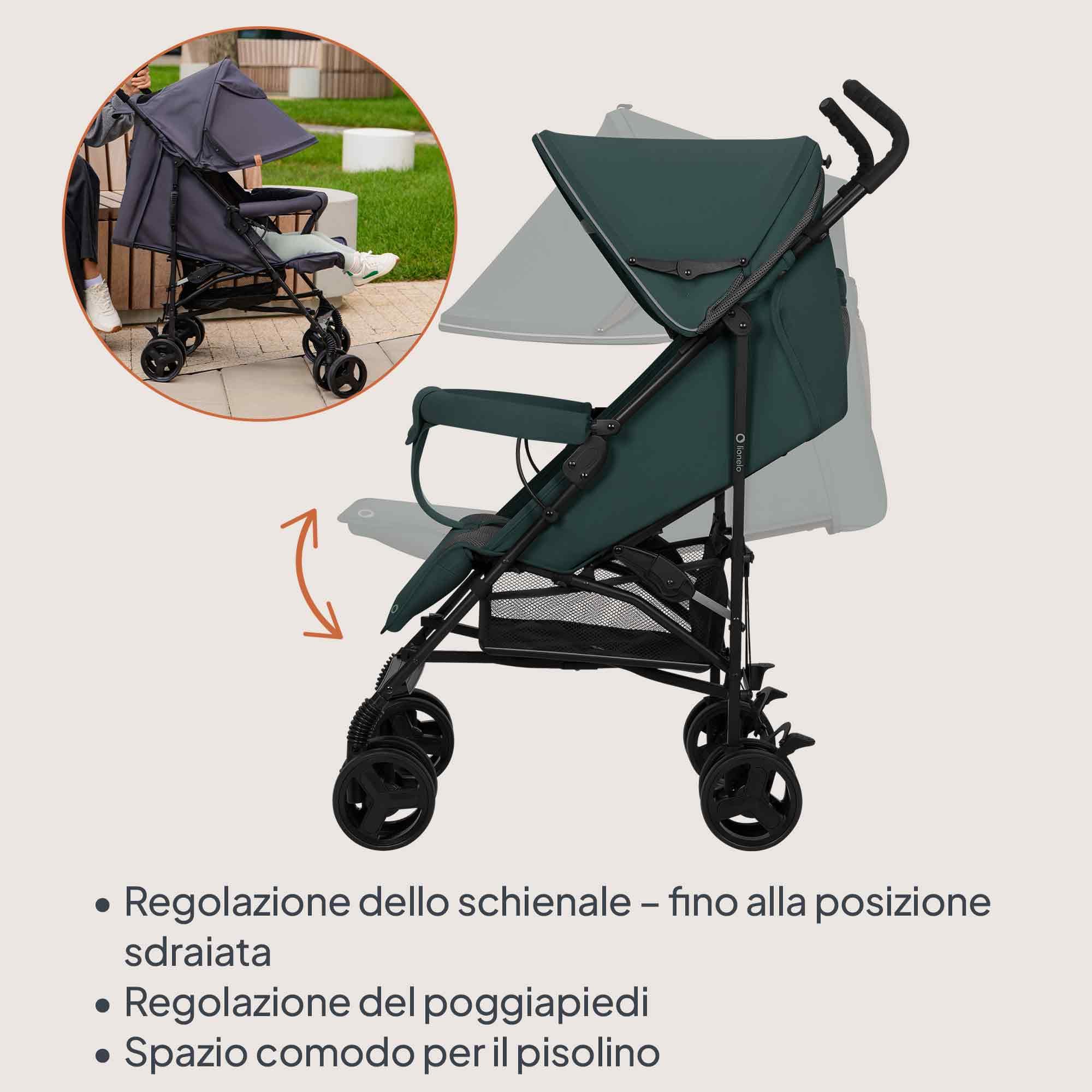 LIONELO ELIA Passeggino Leggero Pieghevole e Compatto da Viaggio per Bambini, Schienale Reclinabile Sdraiato, Cinture a 5 Punti, Cappottina UV e Grande Cestino Portaoggetti, 6-36 Mesi fino a 15 kg