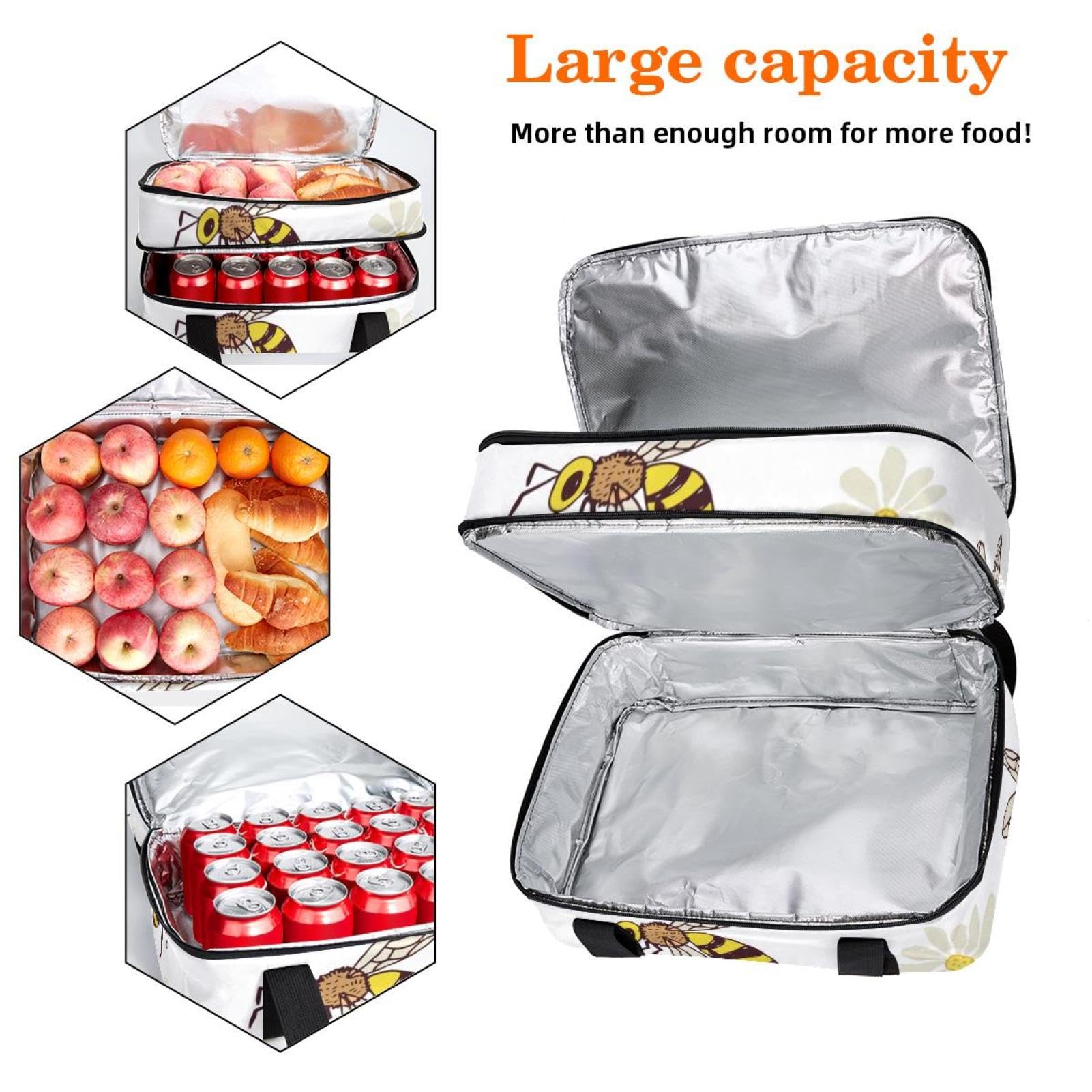 Grand sac à déjeuner isotherme pour homme et femme, double couche, étanche, étanche, réutilisable, sac fourre-tout pour le travail, l'école, le pique-nique, la plage, le camping, les voyages, motif