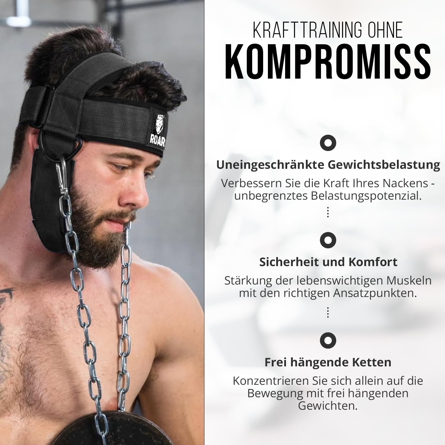 Roar® Halsgeschirr, Gewichtheber-Trainer, dicker Riemen, Hals für Workout-Entwicklung, Hut, Widerstand, Kraft, Muskelaufbau, Kette, Übung, Gewichtheben