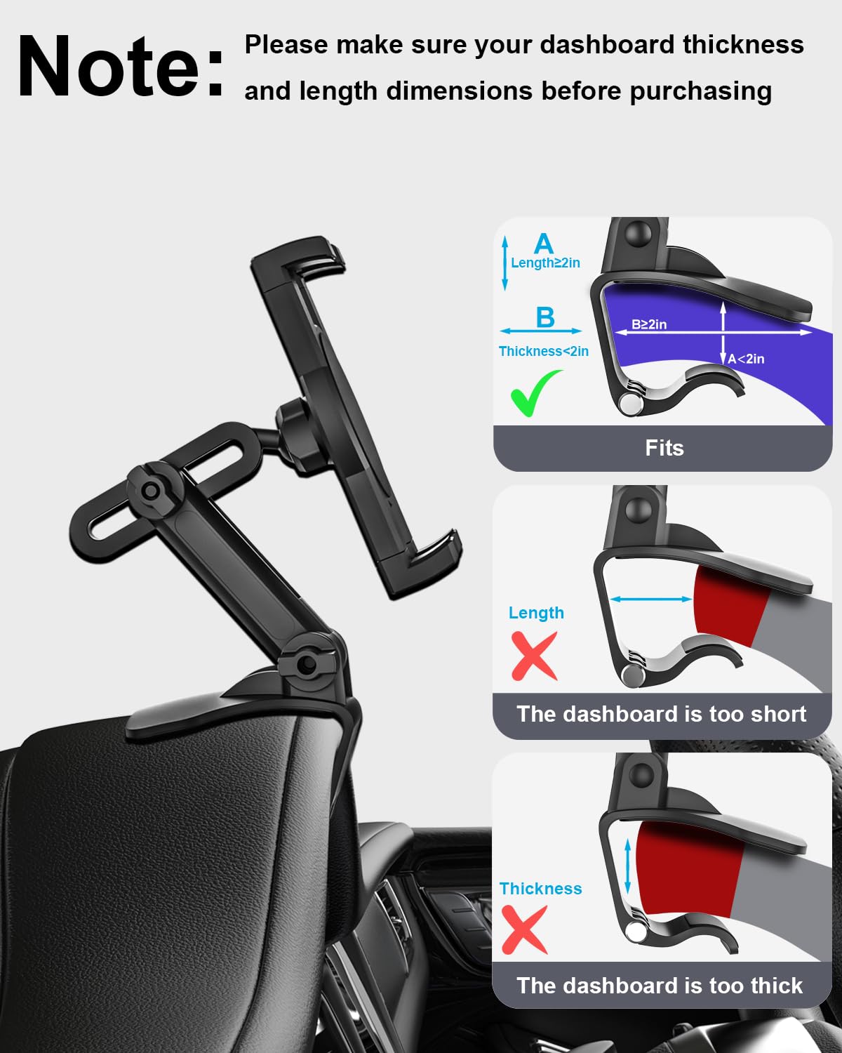 Supporto per cellulare con clip per cruscotto auto, parasole e specchietto retrovisore con braccio regolabile per iPhone 16 Pro Max 15 14 13 12 11 XS XR X 8 Plus, Galaxy S24, Android e tutti gli