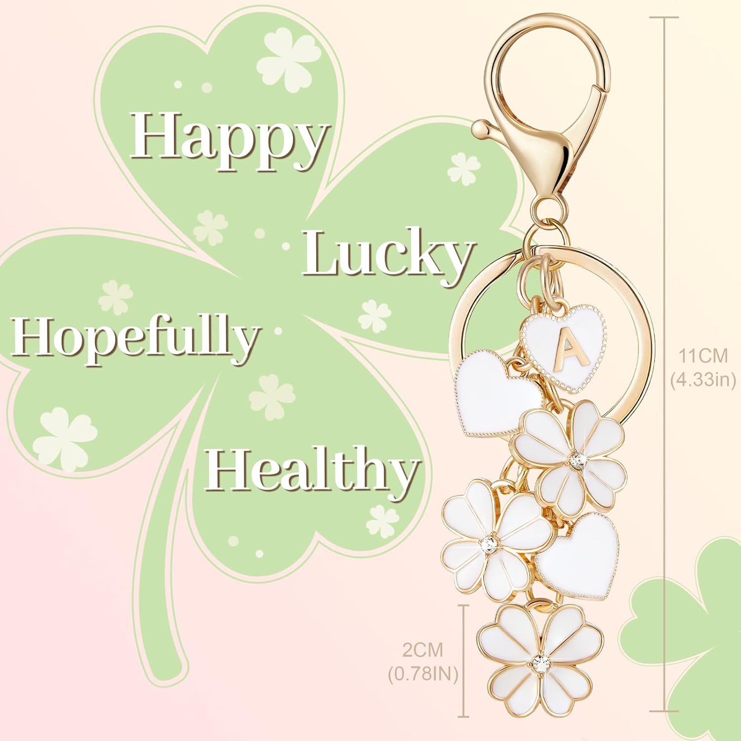Initial Letter Keychain for Valentine's Day Women Gilrs Four Leaf Clover Flower Keyring for Backpack Charms Handbag - Image 2