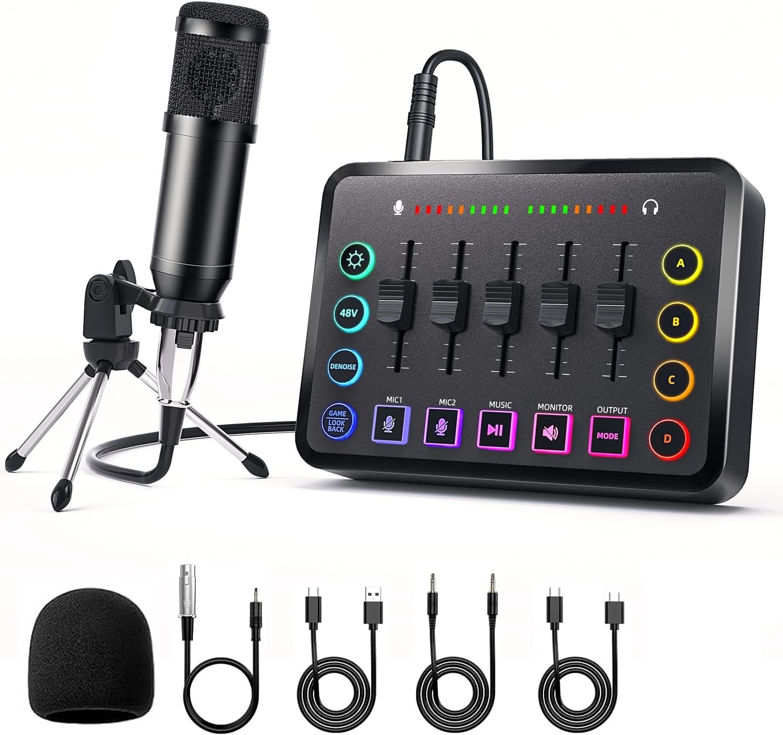 Podcast Equipment Bundle Includes Audio Mixer and BM800 Microphone, Ideal for Video Production, Live Streaming, Gaming voiceovers. Compatible with Various Operating Systems and Software.