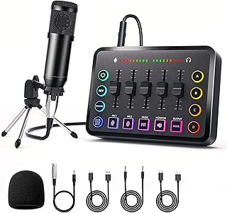 Podcast Equipment Bundle Includes Audio Mixer and BM800 Microphone, Ideal for Video Production, Live Streaming, Gaming voiceovers. Compatible with Various Operating Systems and Software