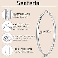 Vista 4 de Senteria 4MM Wide S925 Sterling Silver Hoop Earrings Hypoallergenic Extra Large Silver Hoop Earrings for Women Lightweight Oversize Big Silver Thick