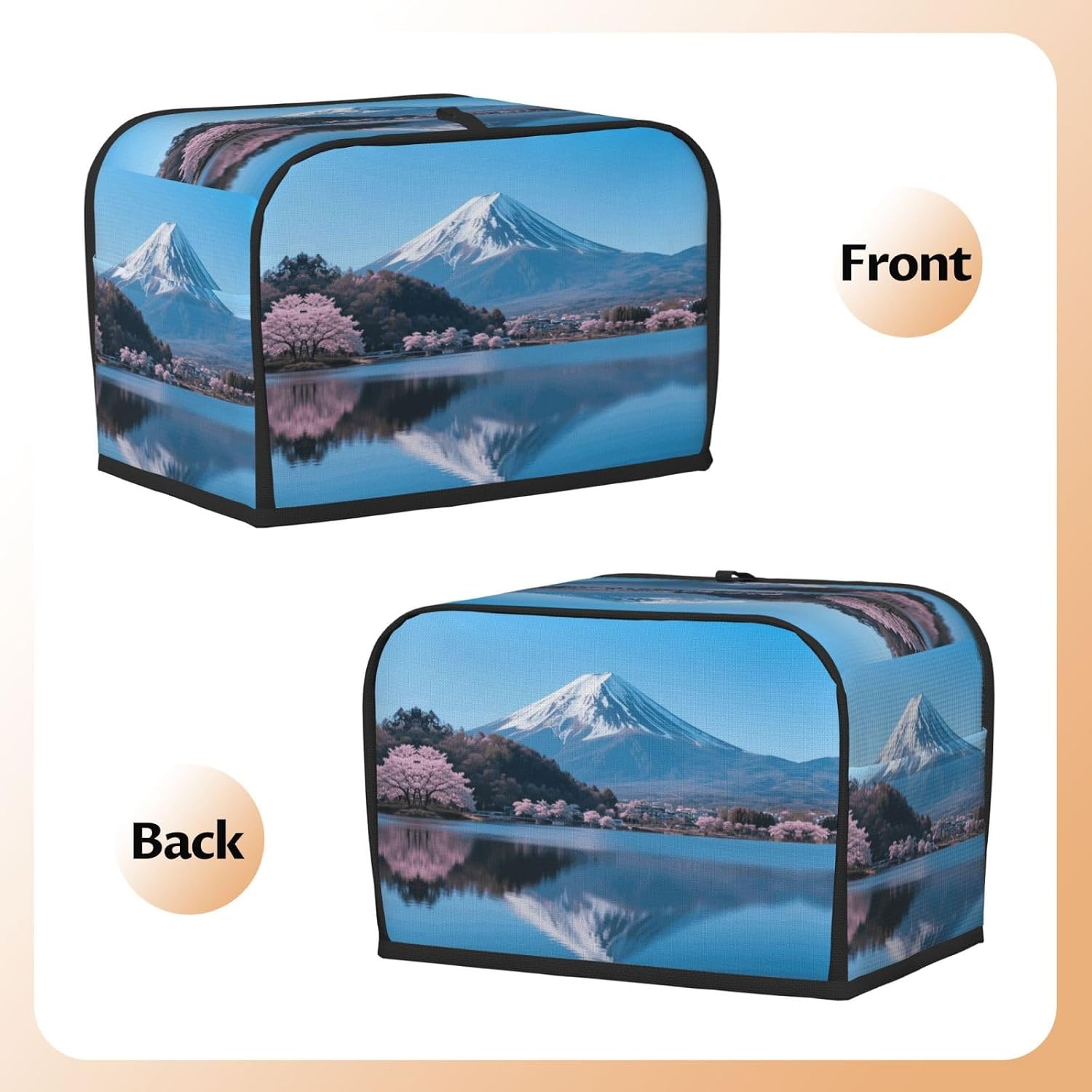 Mount Fuji Toaster Cover 2 Slice, Waterproof Bread Machine Covers with Pockets Universal Size Kitchen Small Appliance Cover with Handle, Dust and Fingerprint Protection