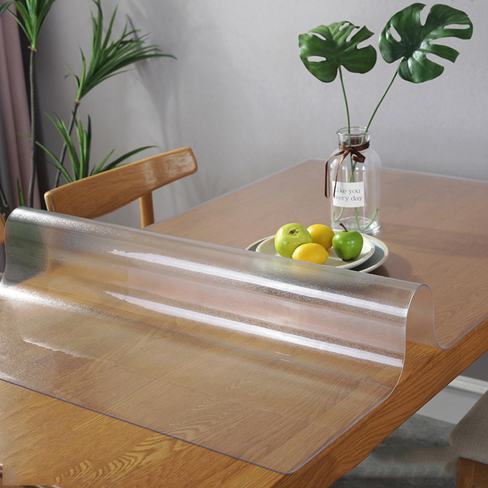 Tablecloths Thickness 1.5mm,Transparent Frosted Clear Table Protector Cover Waterproof,Desk Table Mat Clear PVC,Tablecover Wipeable,Desk Pad Mat for Dinning Room,Kitchen (Frosted,90x180cm)