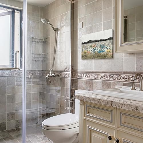 Vista 126 de Lienzo decorativo para pared, baño, estilo bohemio, costero, granja, vaca, montaña, flor, ilustración, obra de arte floral, paisaje rústico de Arte